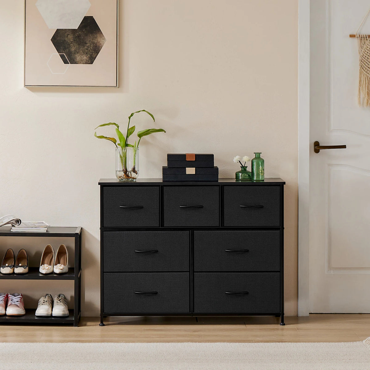 Jhk Wooden Bedroom Dresser With Seven Fabric Drawers Storage Organizer