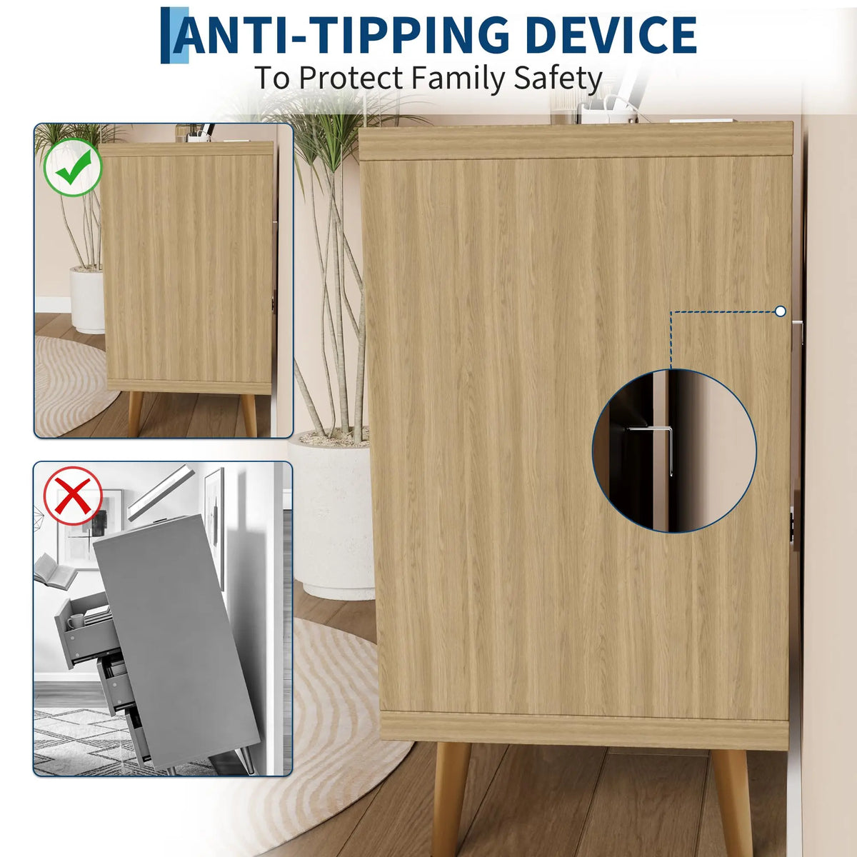 HiMISS Nightstand With Charging Station And RGB LED Lights