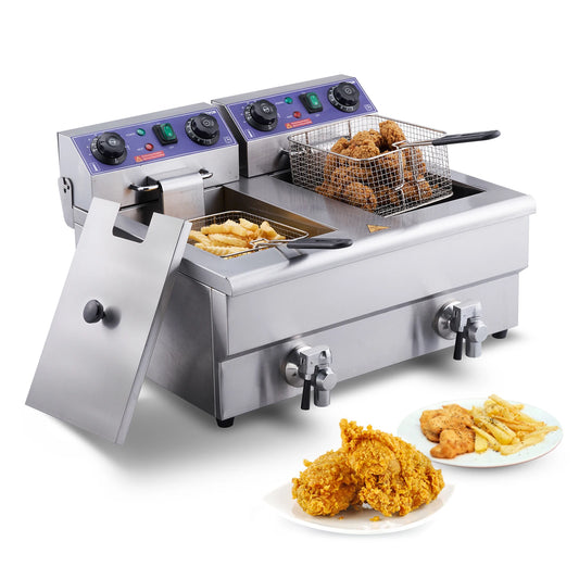 SucceBuy Commercial Electric Deep Fryer Dual Detachable Tanks