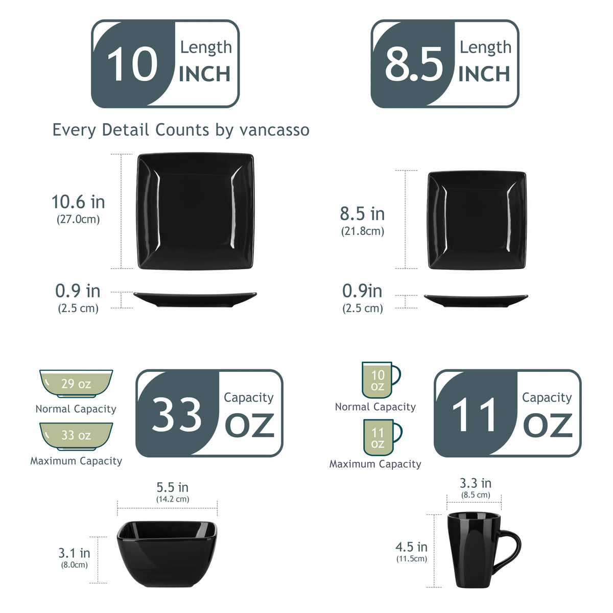 Malacasa Modern Ceramic Porcelain Square Dinnerware Set
