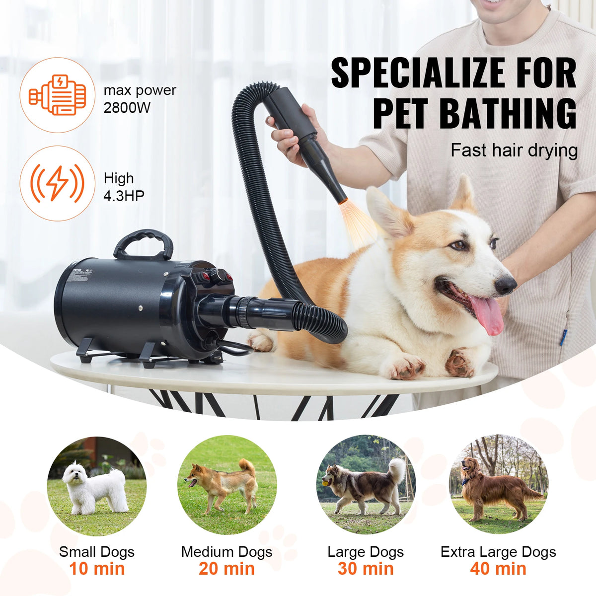 SucceBuy Adjustable Dog Dryer With Temperature Control And Hose Nozzles