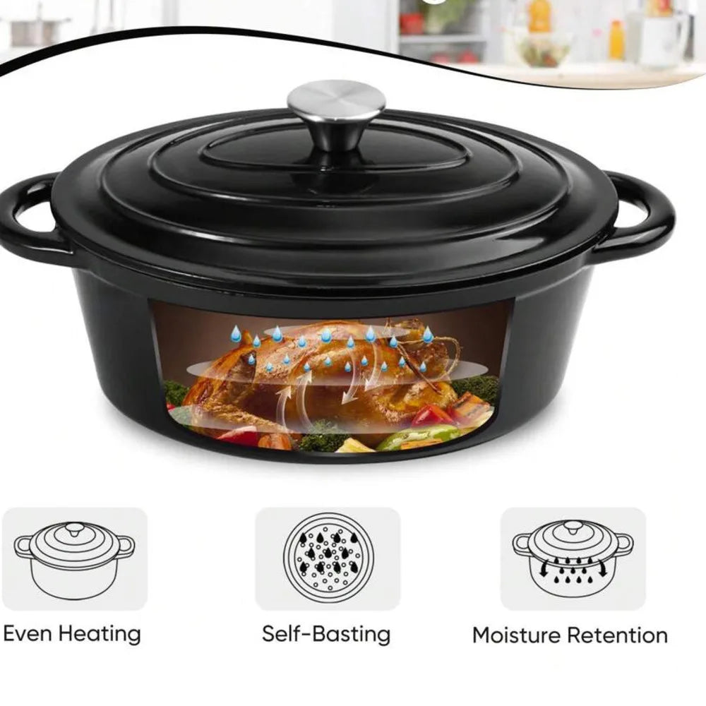 Enameled Oval Cast Iron Dutch Oven With Lid Dual Handles
