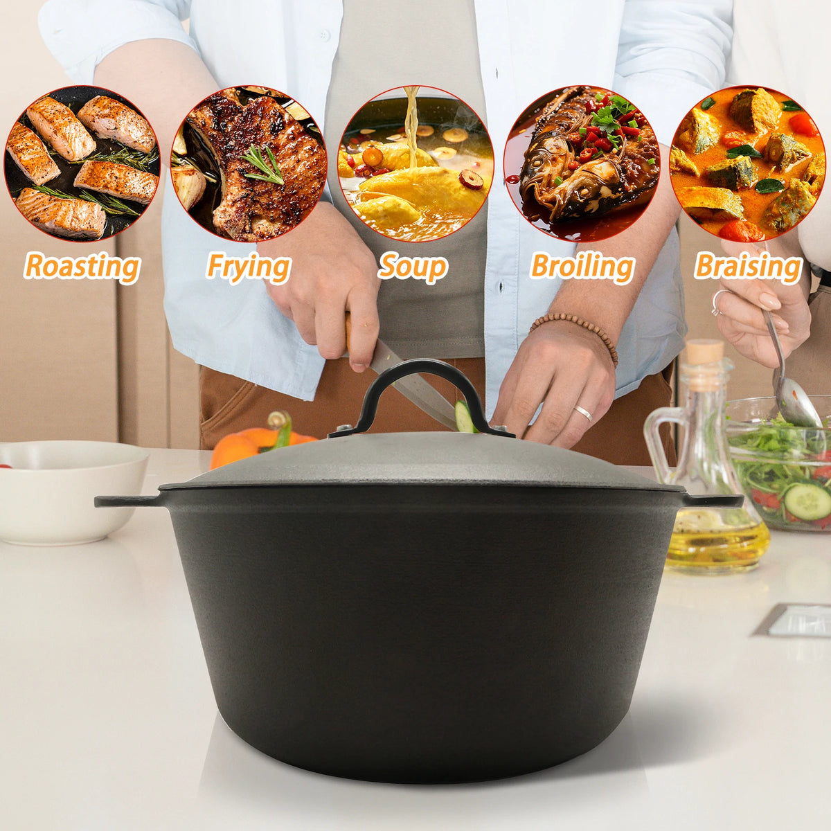 HanSMART Cast Iron Dutch Oven With Lid For Everyday Cooking