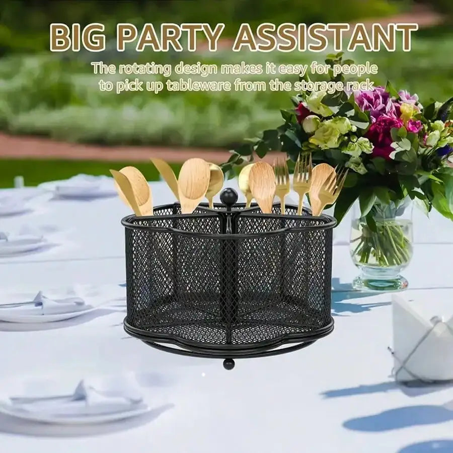 Modern Rotating Stainless Steel Utensil Holder With Five Compartments