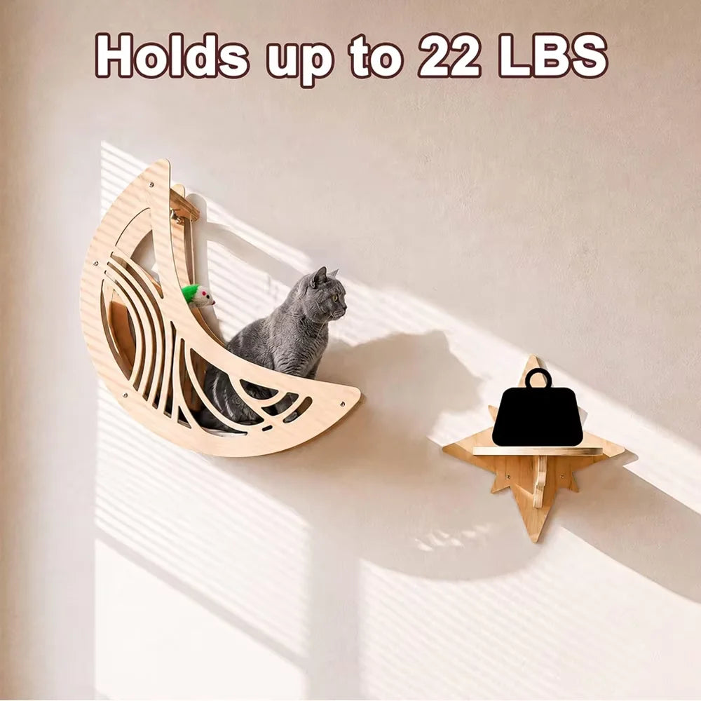 CWV Wall Mounted Cat Shelves Moon Hammock Star Perches