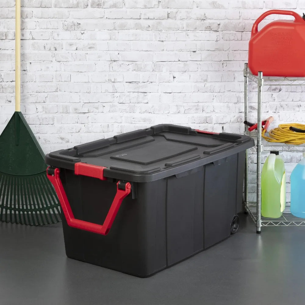 Sterilite Industrial Wheeled Plastic Storage Tote With Handle