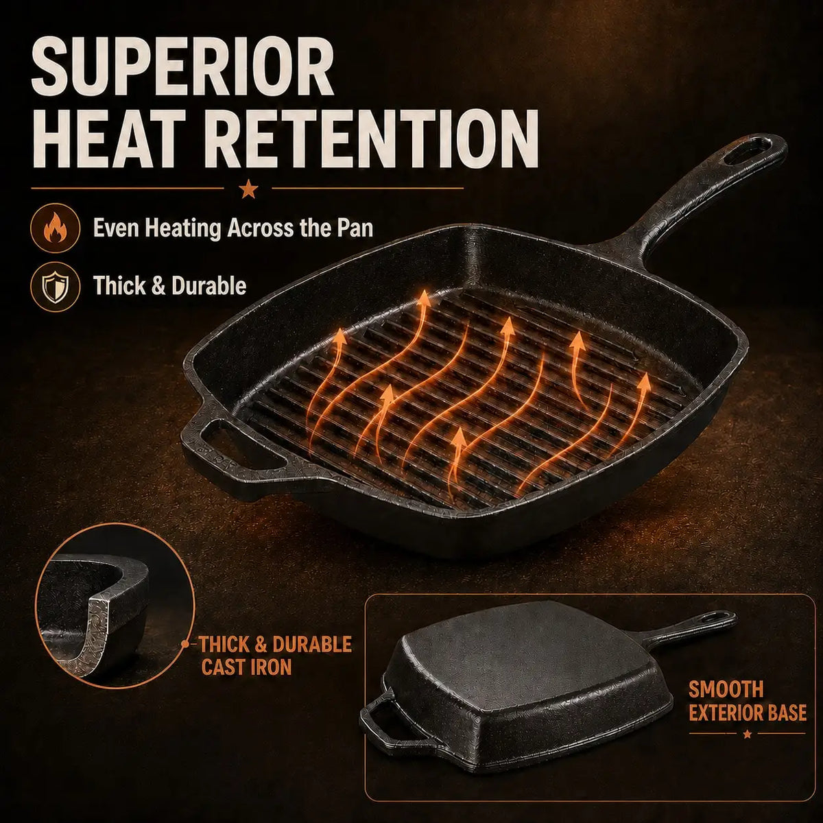 Multi Function Cast Iron Steak Pan With Auxiliary Handle