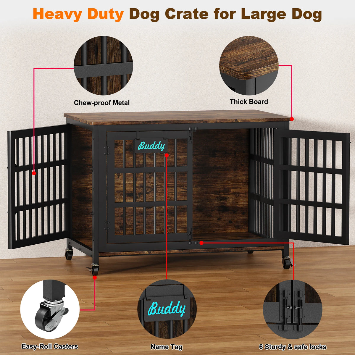 Heavy Duty Indoor Dog Crate Furniture With TV Stand Base