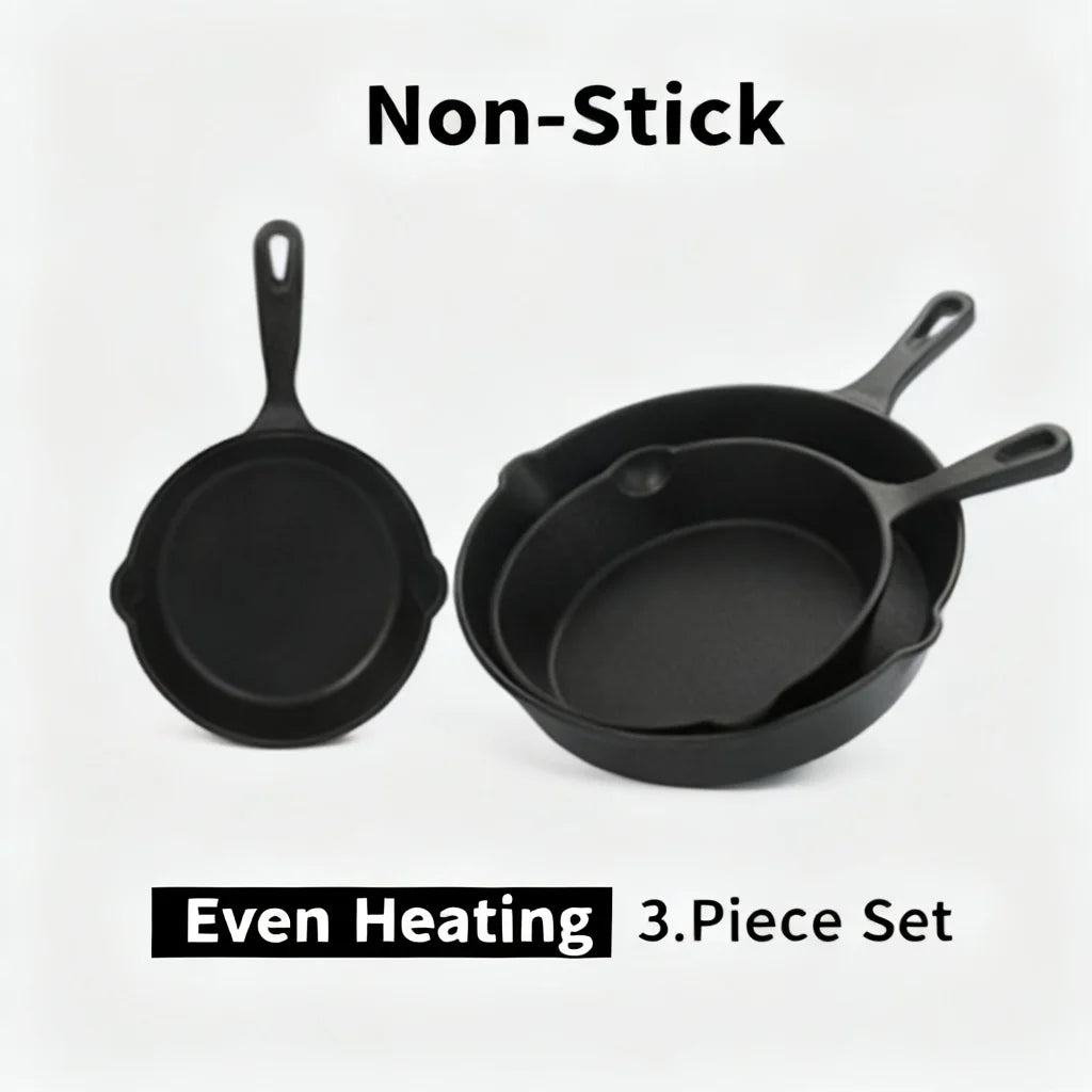 Pre Seasoned Cast Iron Skillet Set For Outdoor Camping Cooking