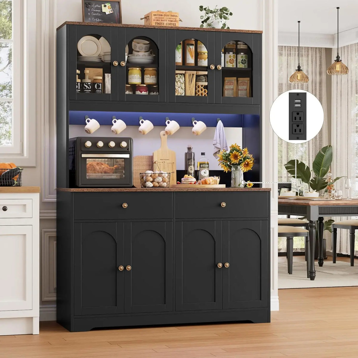 Huanzhuang LED Kitchen Pantry Cabinet With Power Outlet