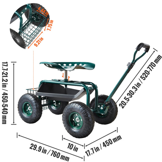 SucceBuy Garden Cart With Rolling Wheels And Swivel Seat