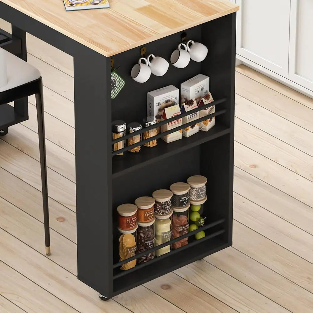 Rolling Kitchen Island With Pull Out Dining Table And Storage