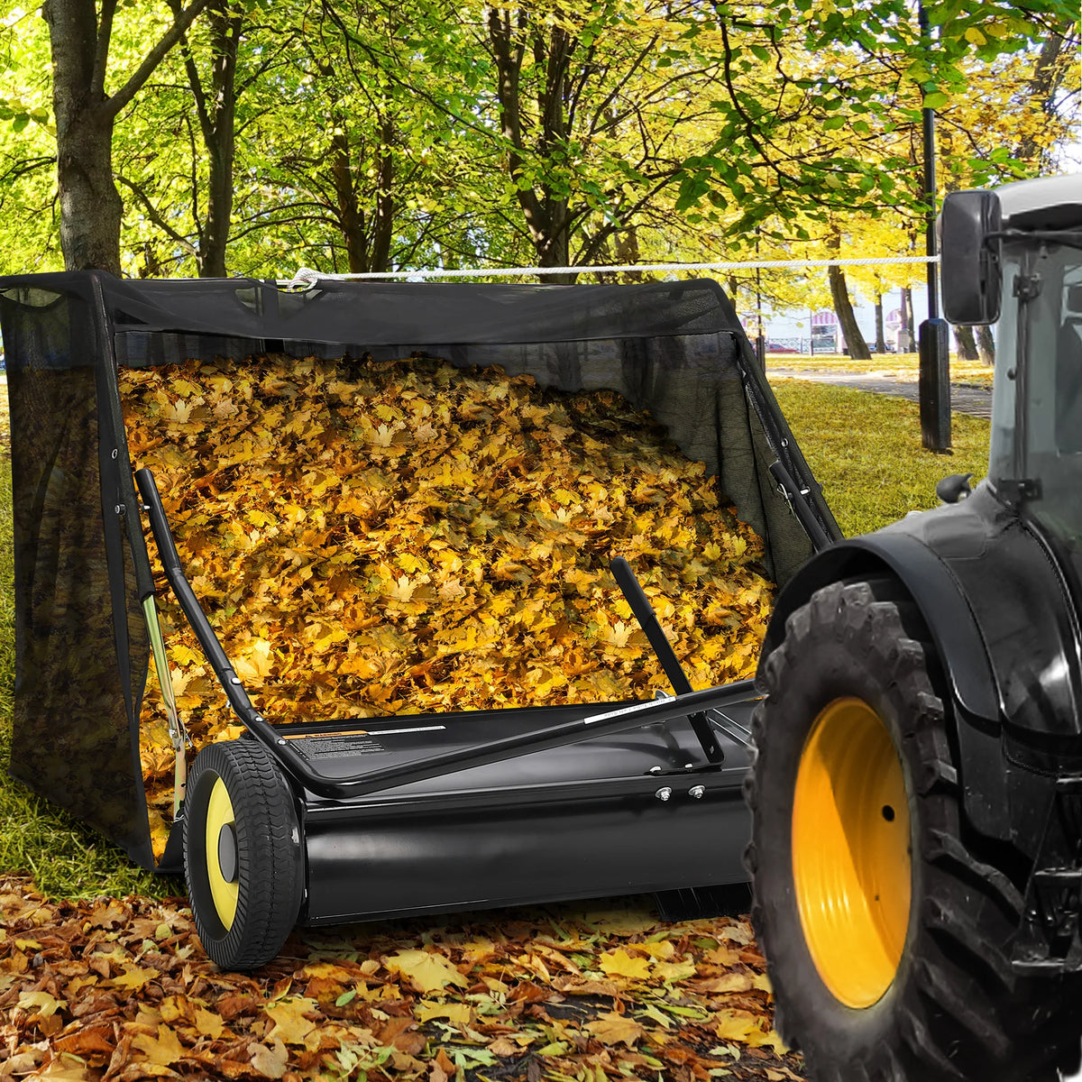 HiMISS Heavy Duty Tow Behind Lawn Sweeper Leaf Grass Collector