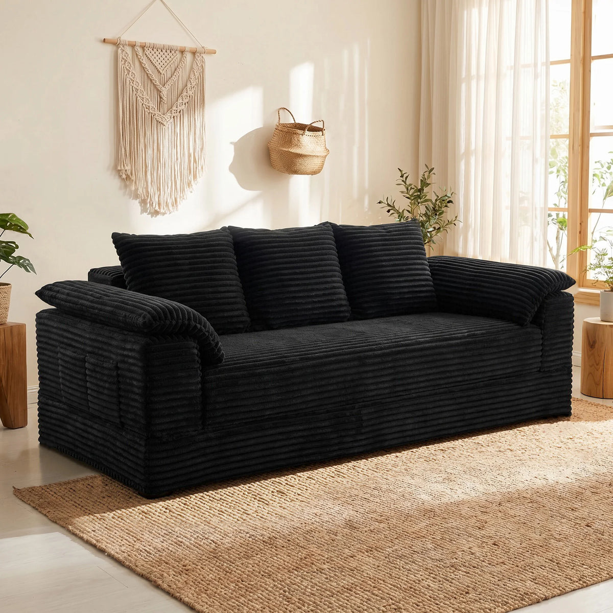 Modern Modular Convertible Sofa With Integrated Cup Holder And Cushions