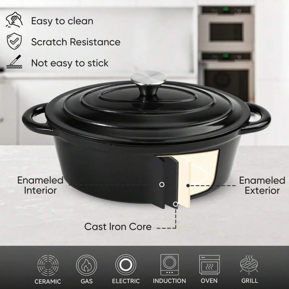Enameled Oval Cast Iron Dutch Oven With Lid Dual Handles
