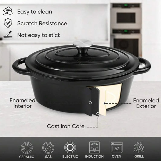 Enameled Oval Cast Iron Dutch Oven With Lid Dual Handles