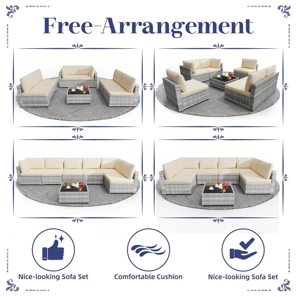 All Weather PE Rattan Modular Sectional Patio Conversation Set
