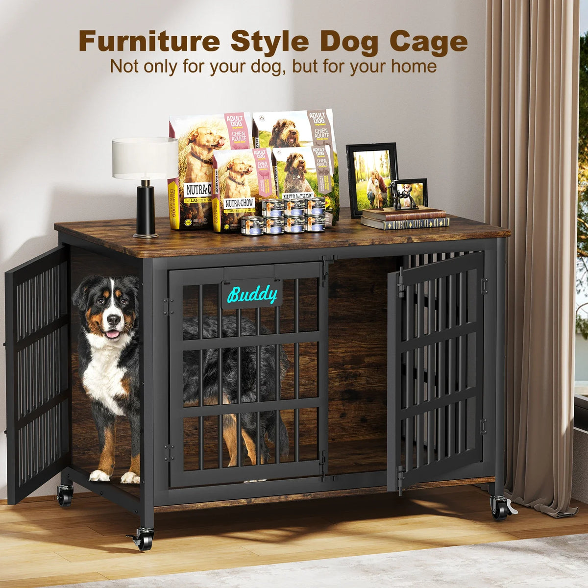 Heavy Duty Indoor Dog Crate Furniture With TV Stand Base