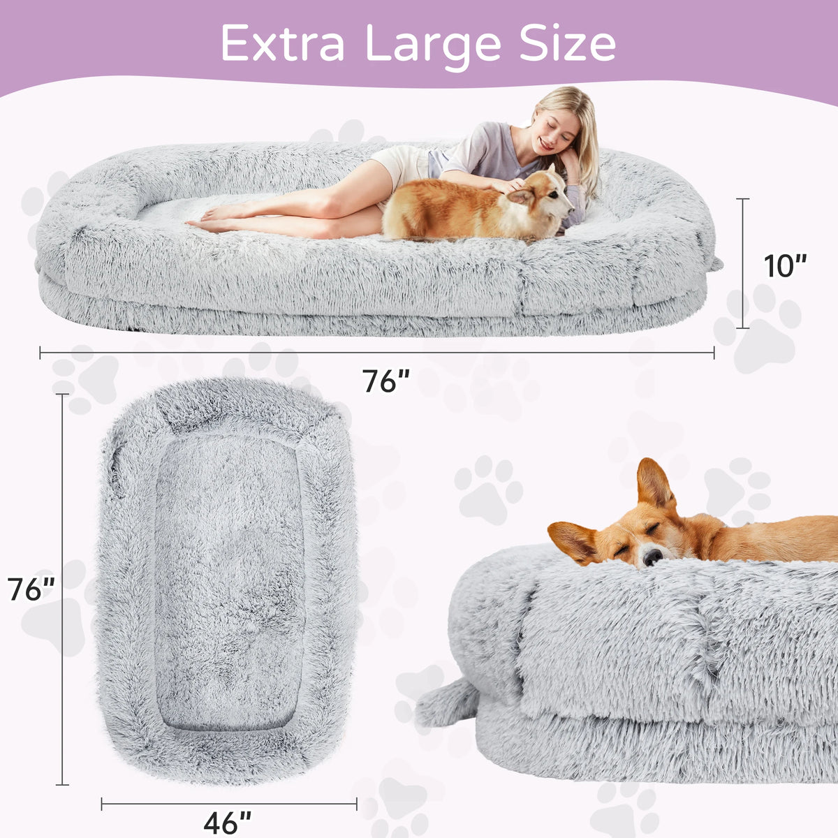Premium Orthopedic Human Dog Bed With Removable Faux Fur Cover