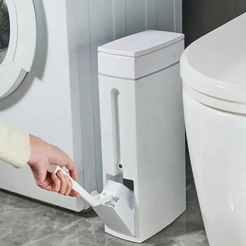 Plastic Bathroom Trash Can With Integrated Toilet Brush Combo