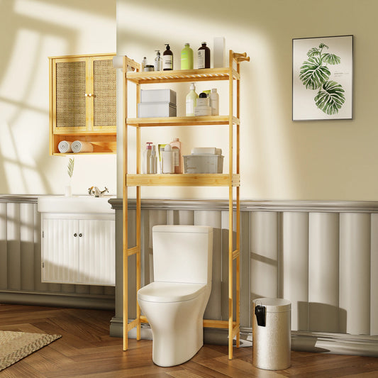 Bamboo Triple Tier Bathroom Over Toilet Storage Shelf