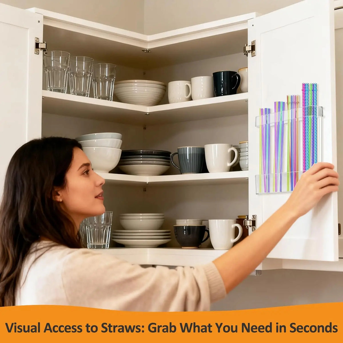 Reusable Clear Acrylic Straw Holder Wall Mounted Organizer