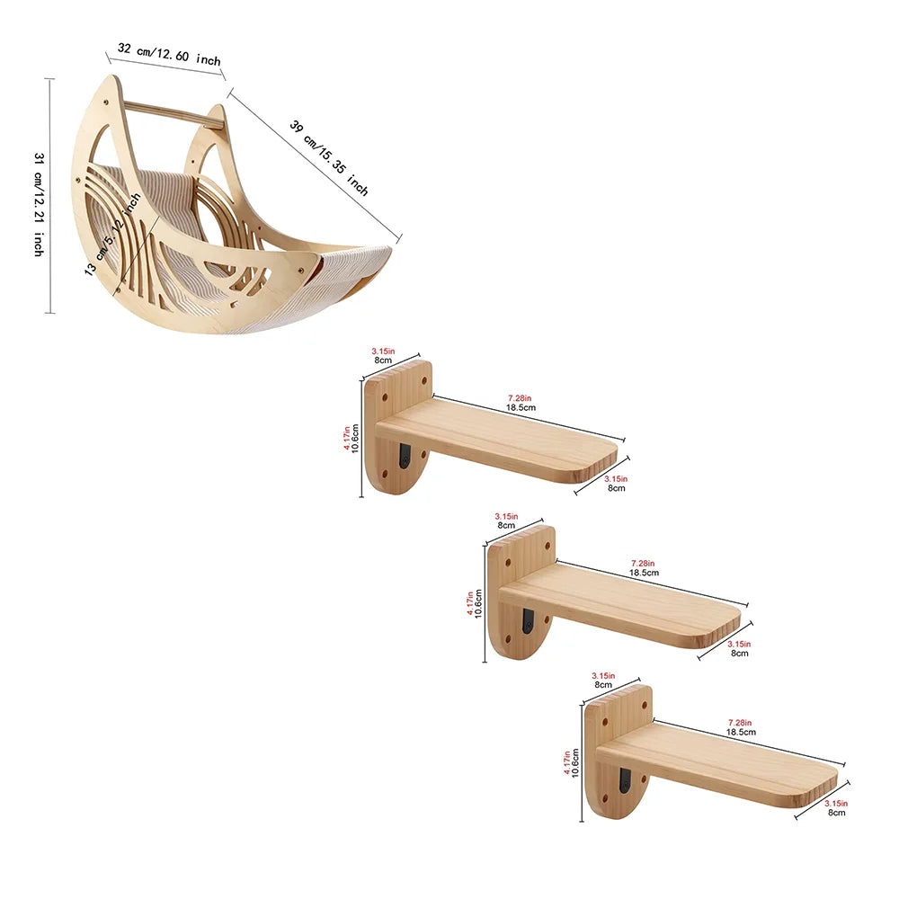 CWV Wall Mounted Cat Shelves Moon Hammock Star Perches