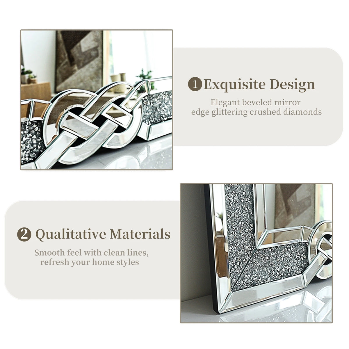 Wisfor Glam Crushed Diamond Wall Mirror With Crystal Frame