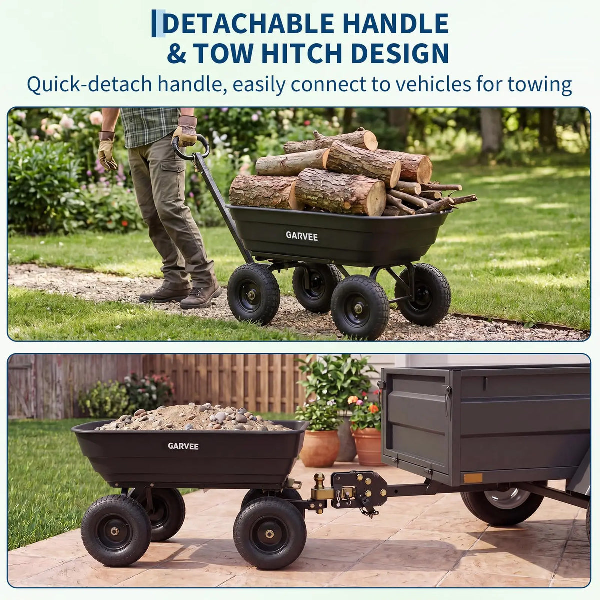 HiMISS Heavy Duty 1200LB Garden Dump Cart Utility Trailer
