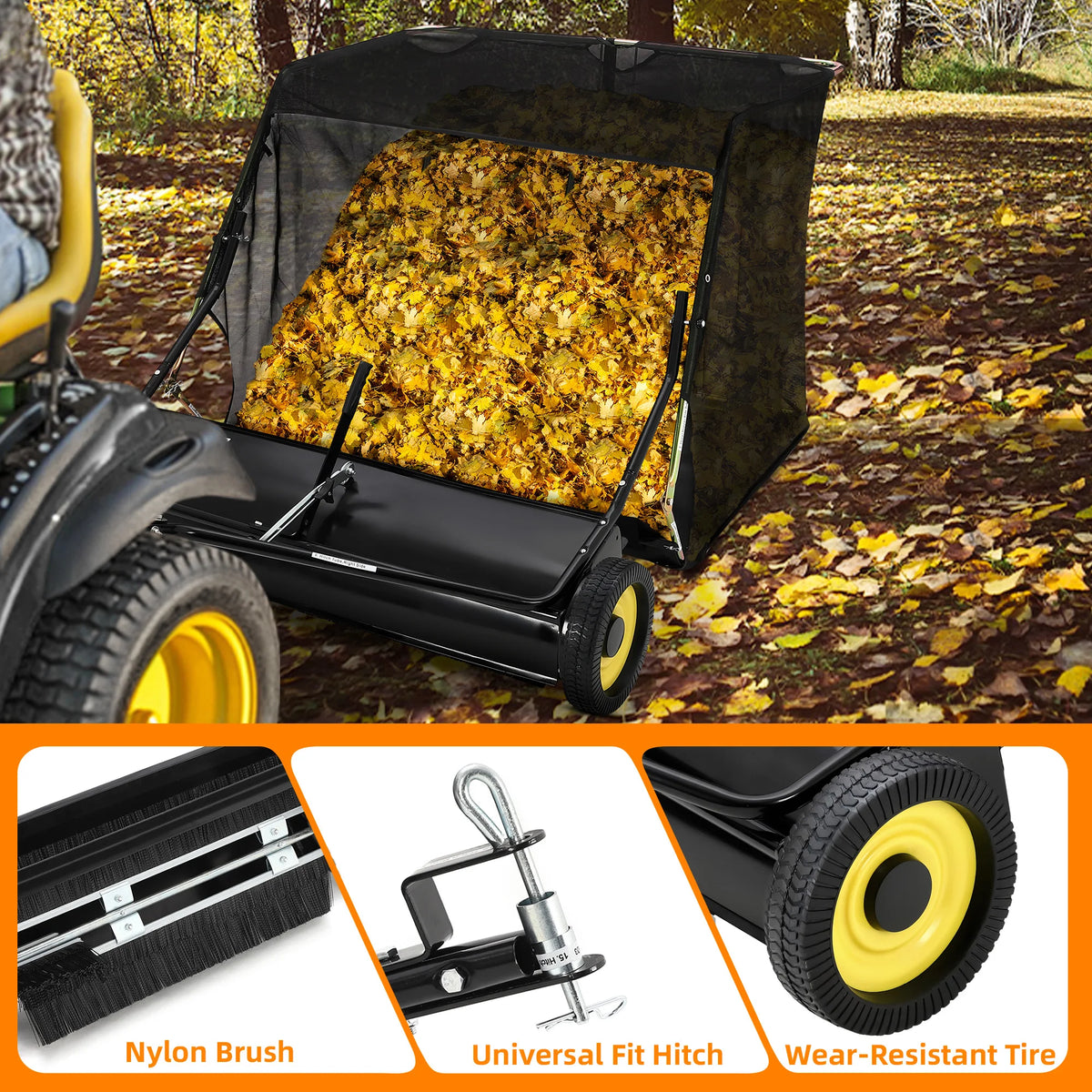 HiMISS Heavy Duty Tow Behind Lawn Sweeper Leaf Grass Collector