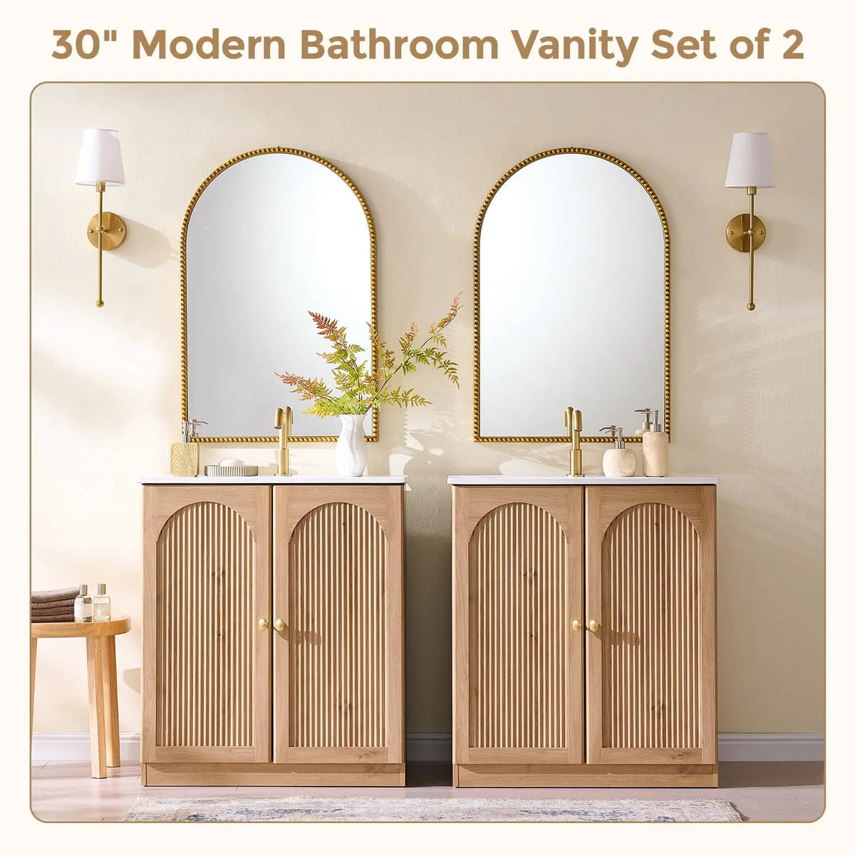 Modern Fluted Bathroom Vanity With Ceramic Basin And Mirror