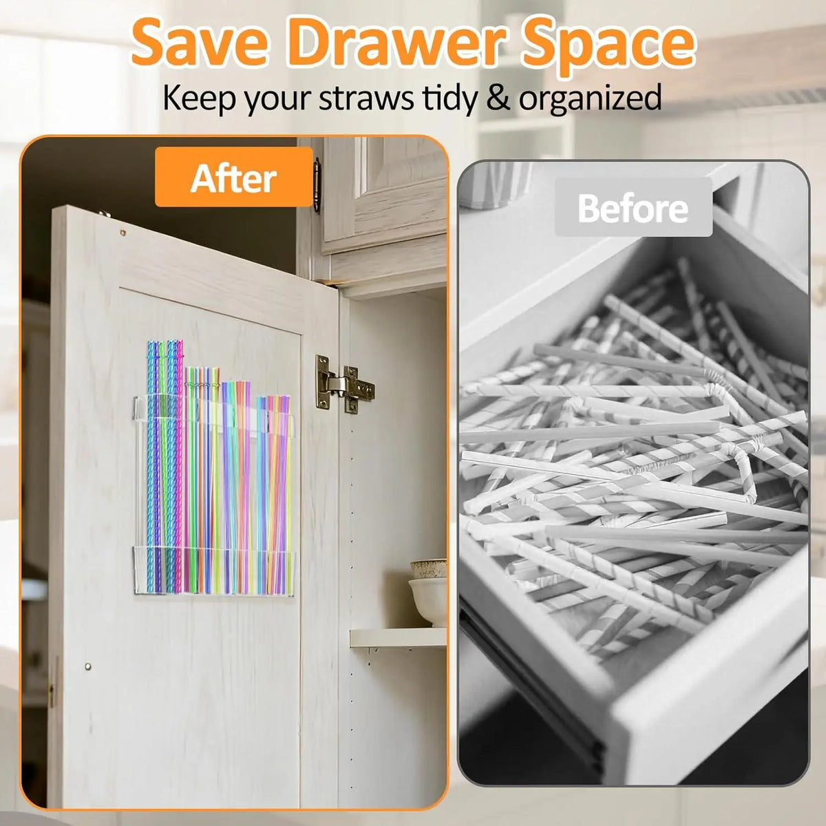 Reusable Clear Acrylic Straw Holder Wall Mounted Organizer