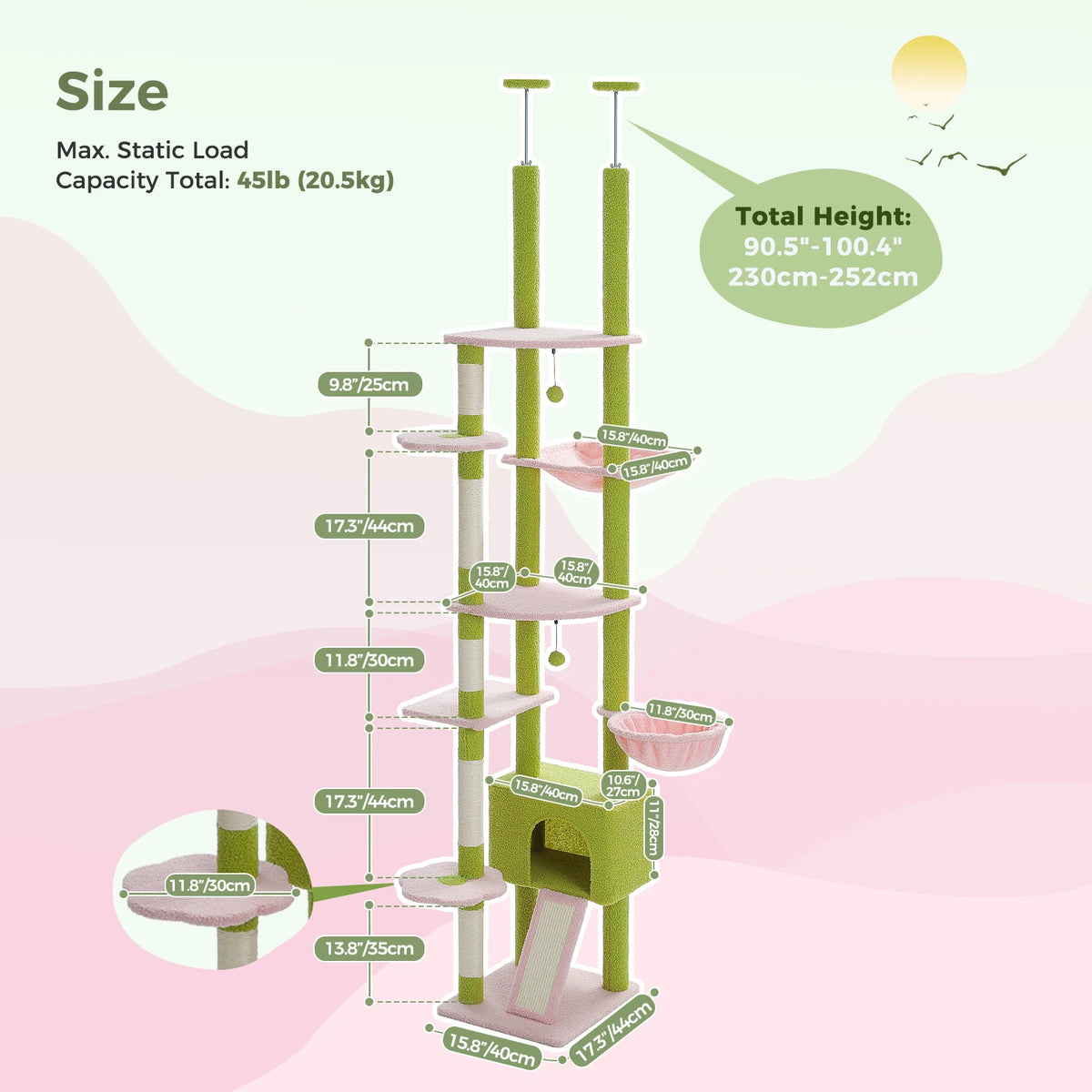Petepela Cactus Cat Tree With Adjustable Height And Scratching Post