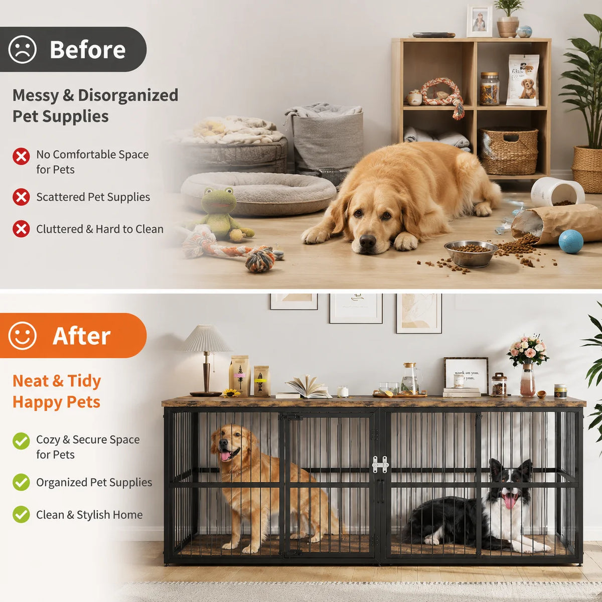 Heavy Duty Wooden Double Dog Crate With Storage Table