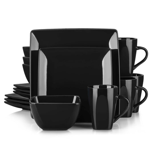 Malacasa Modern Ceramic Porcelain Square Dinnerware Set