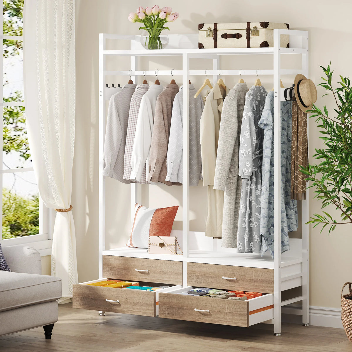 Tribesigns Heavy Duty Freestanding Closet Organizer Rack With Drawers