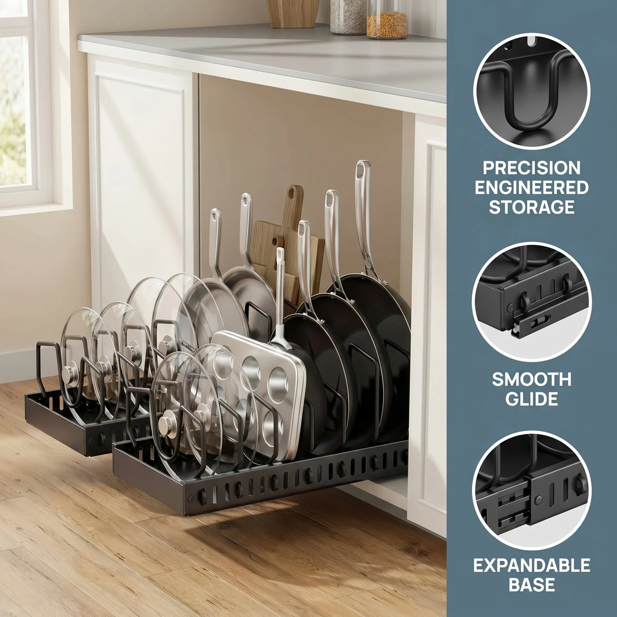 Adjustable Pull Out Cabinet Storage Organizer With Sliding Dividers