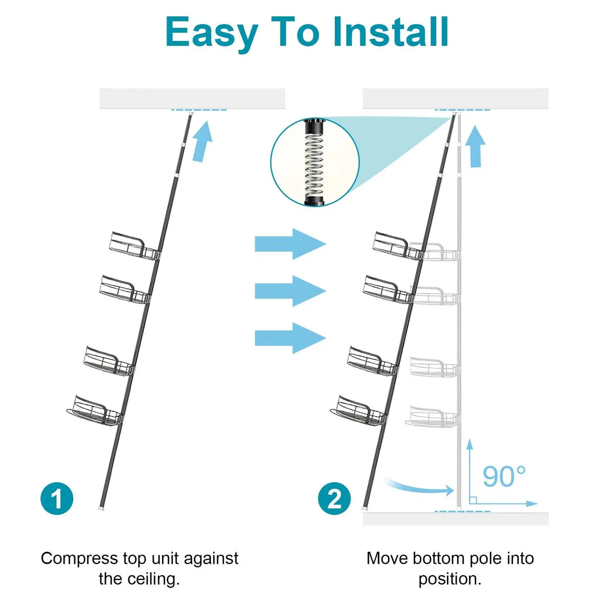 Adjustable Corner Shower Caddy Tension Pole Rust Resistant Shelves