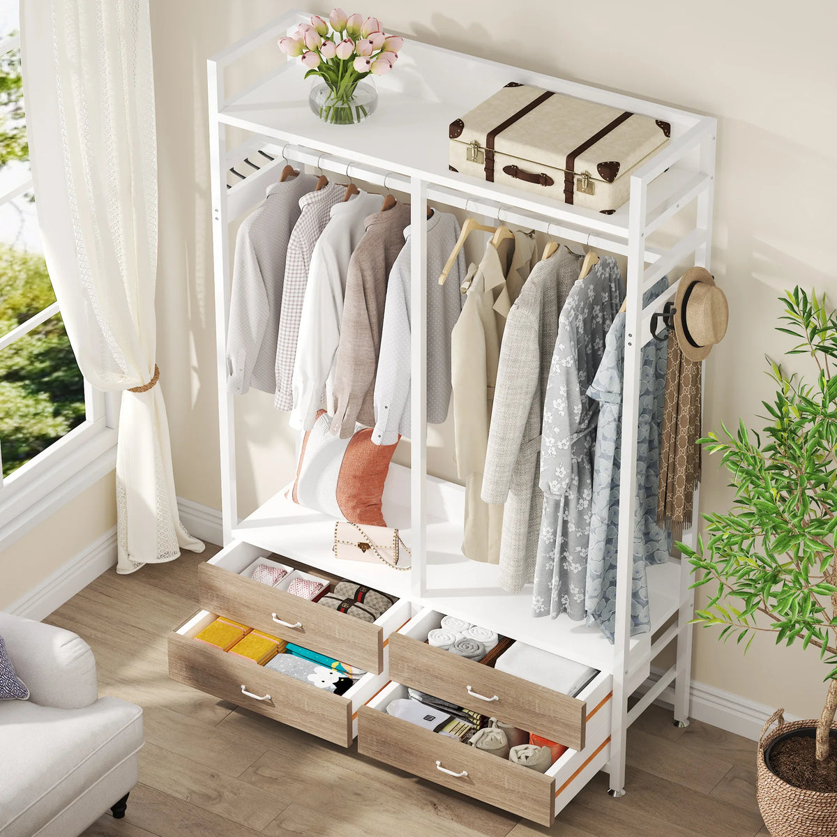 Tribesigns Heavy Duty Freestanding Closet Organizer Rack With Drawers