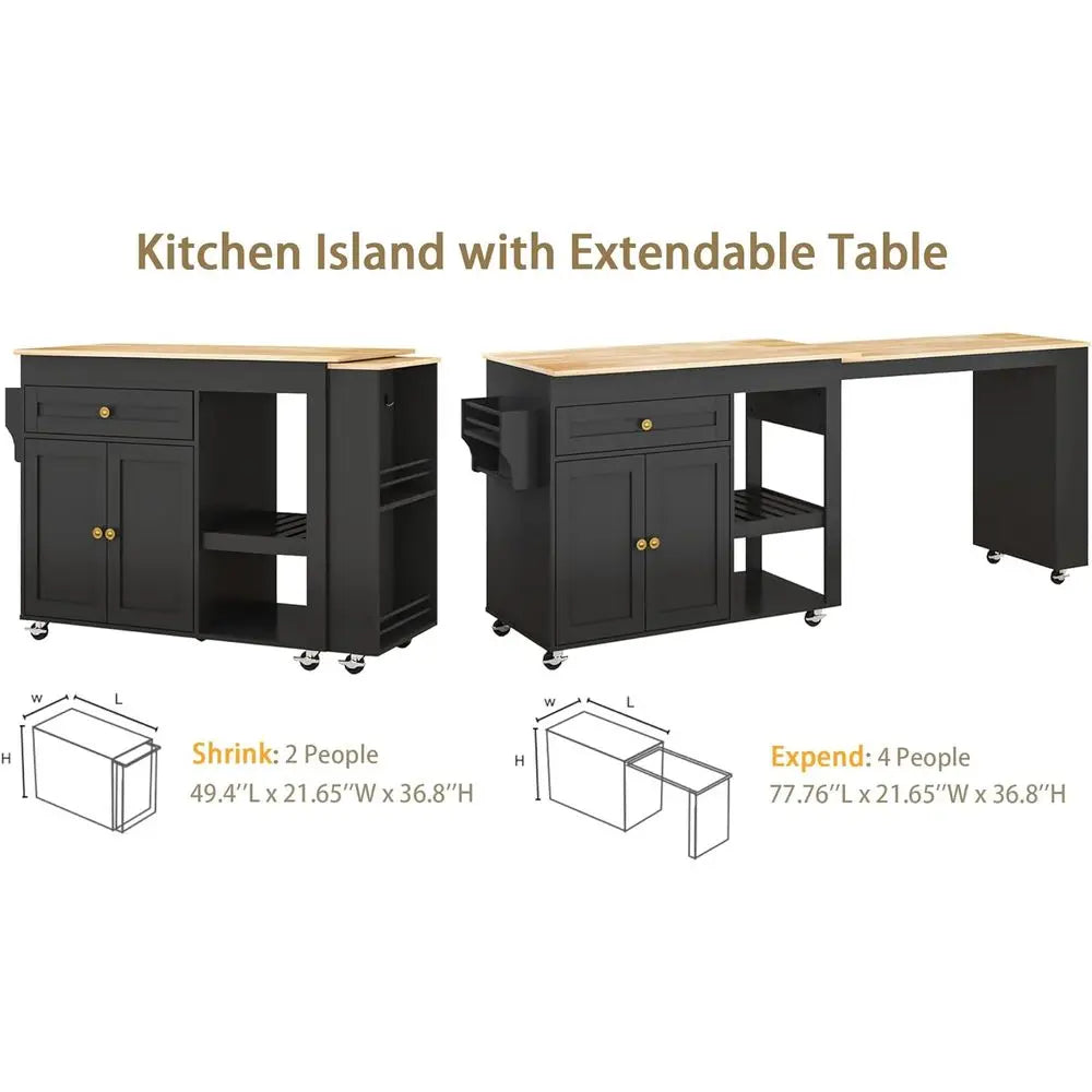 Rolling Kitchen Island With Pull Out Dining Table And Storage