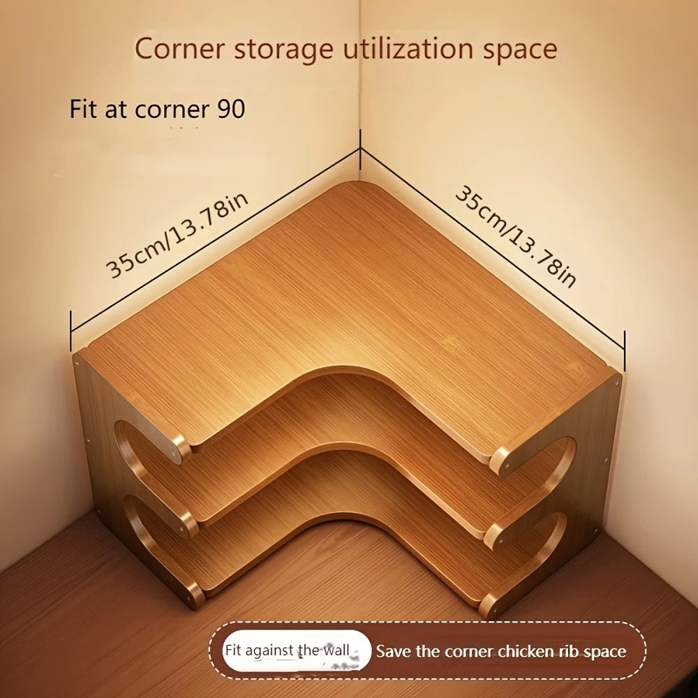 Multi Tier Bamboo Corner Wall Mounted Wooden Storage Shelf