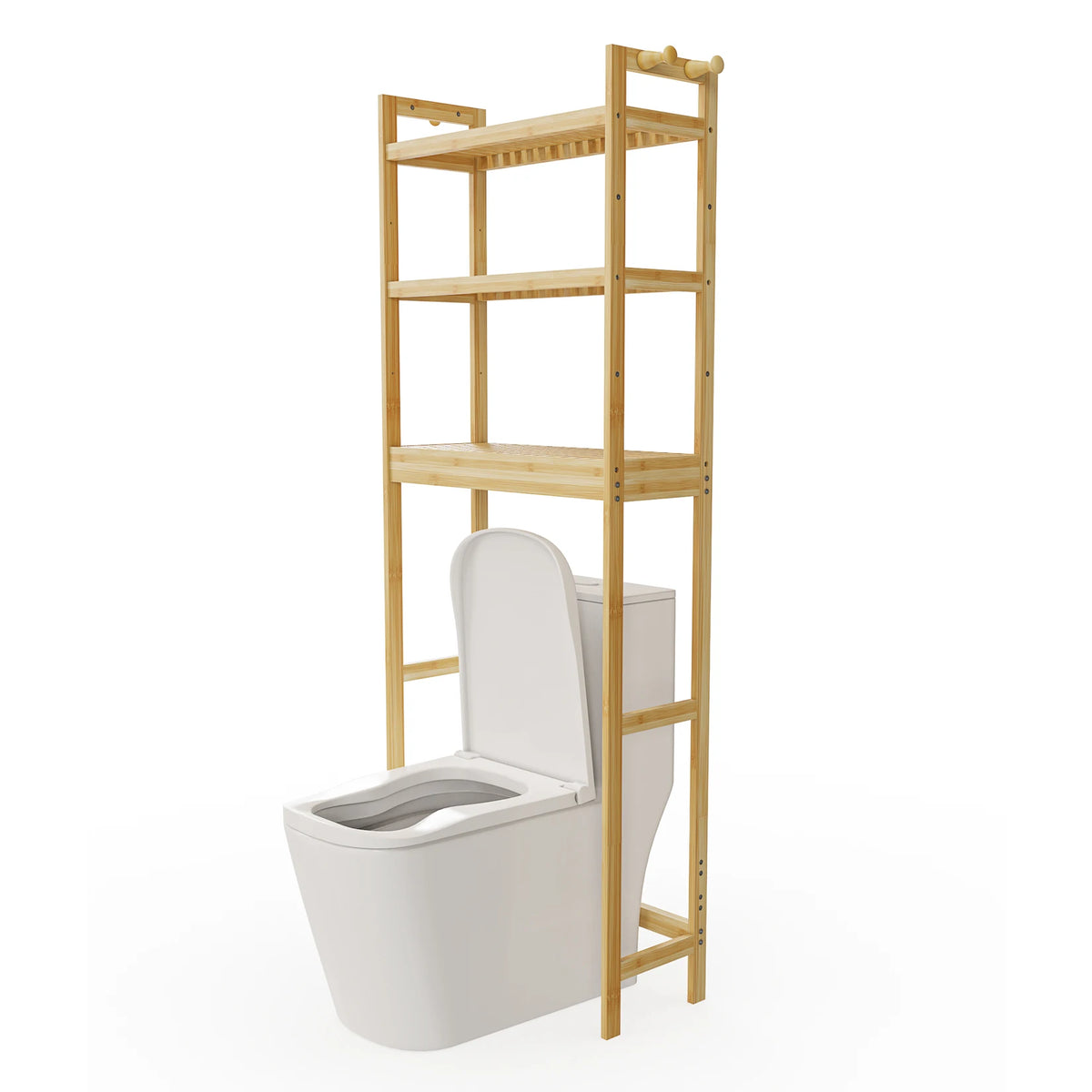 Bamboo Triple Tier Bathroom Over Toilet Storage Shelf
