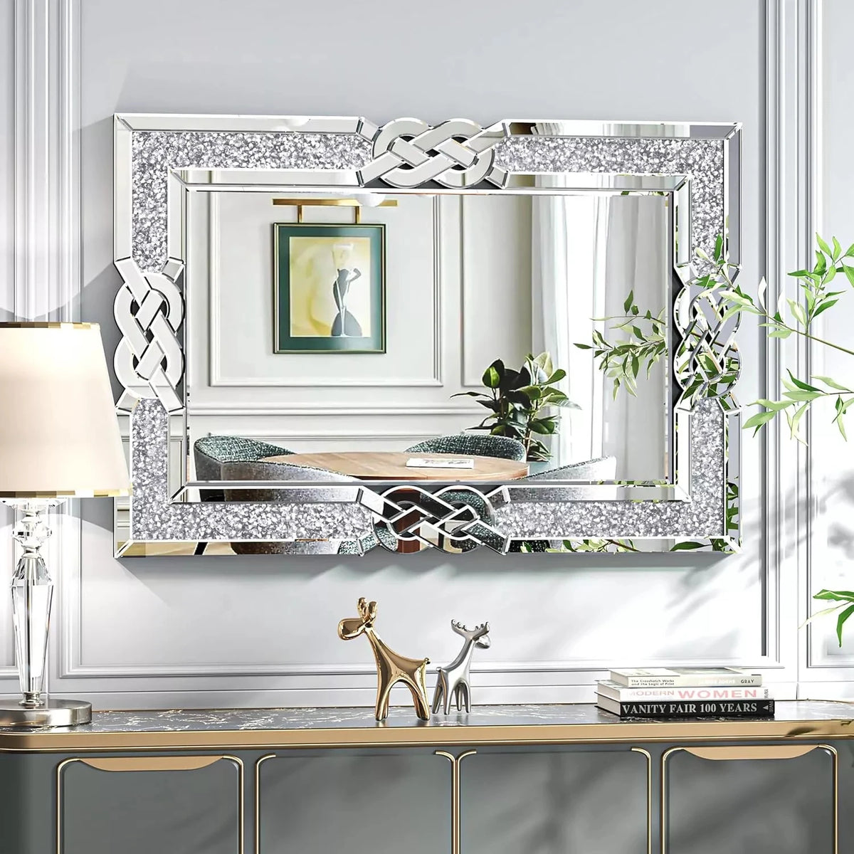 Wisfor Glam Crushed Diamond Wall Mirror With Crystal Frame
