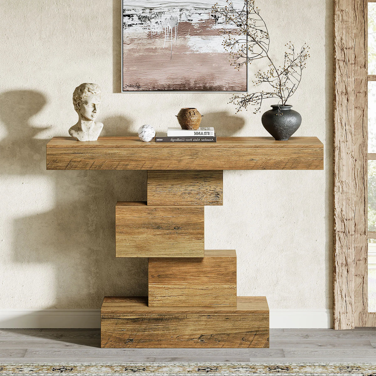 Tribesigns Farmhouse Wooden Sofa Console Table With Storage