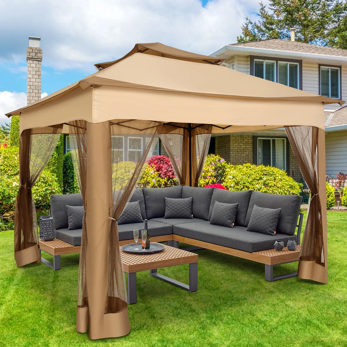 Cobizi Adjustable Pop Up Gazebo Canopy With Mosquito Netting