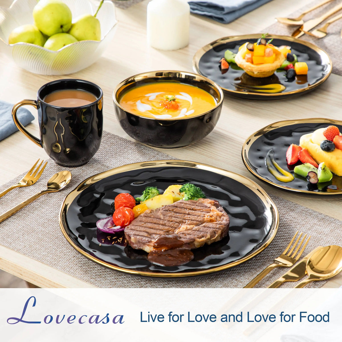 Malacasa Ceramic Dinnerware Set With Gold Trim Cups And Plates