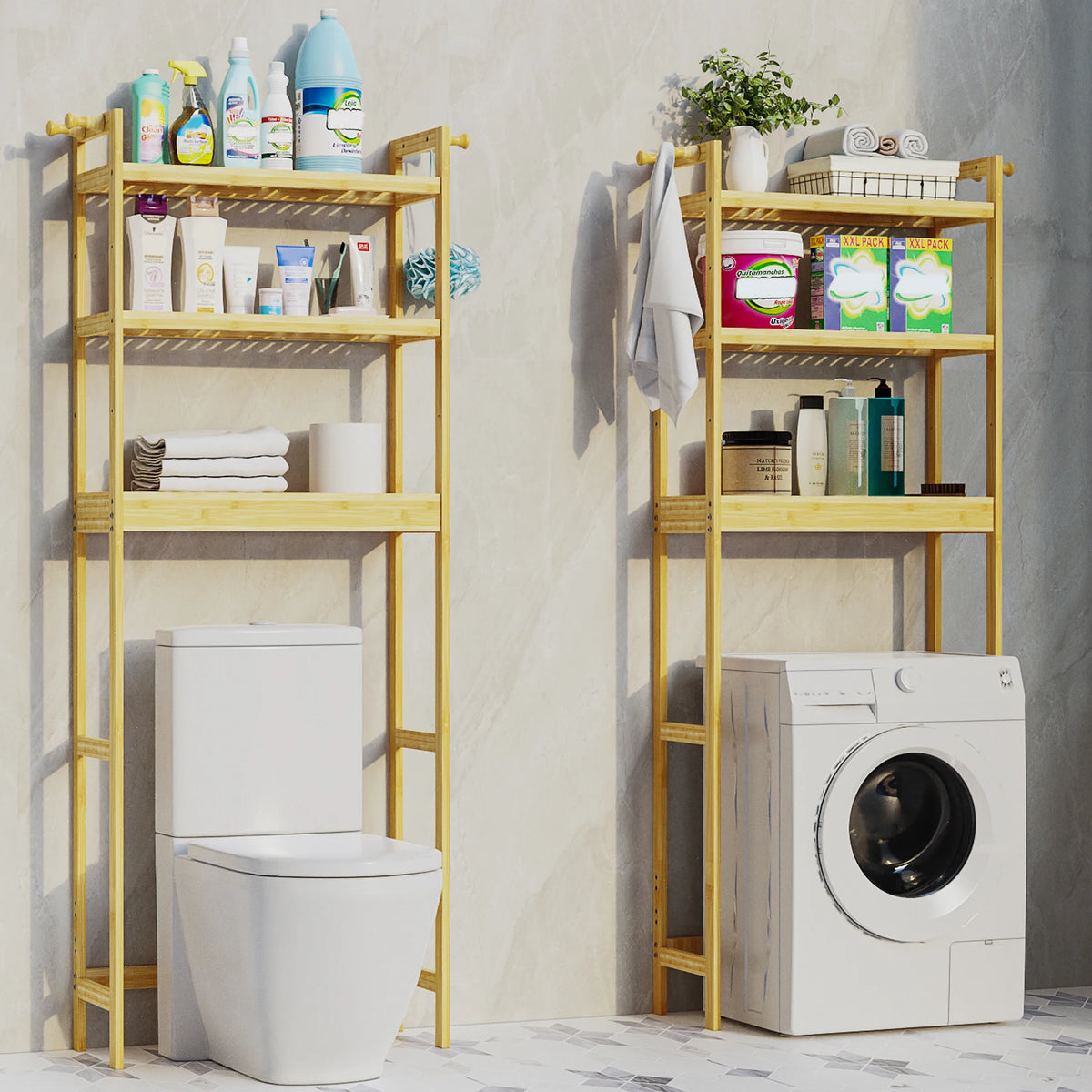 Bamboo Triple Tier Bathroom Over Toilet Storage Shelf
