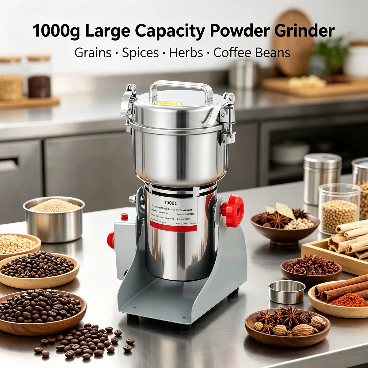 Commercial Electric Grain Mill Stainless Steel Adjustable Powder Grinder