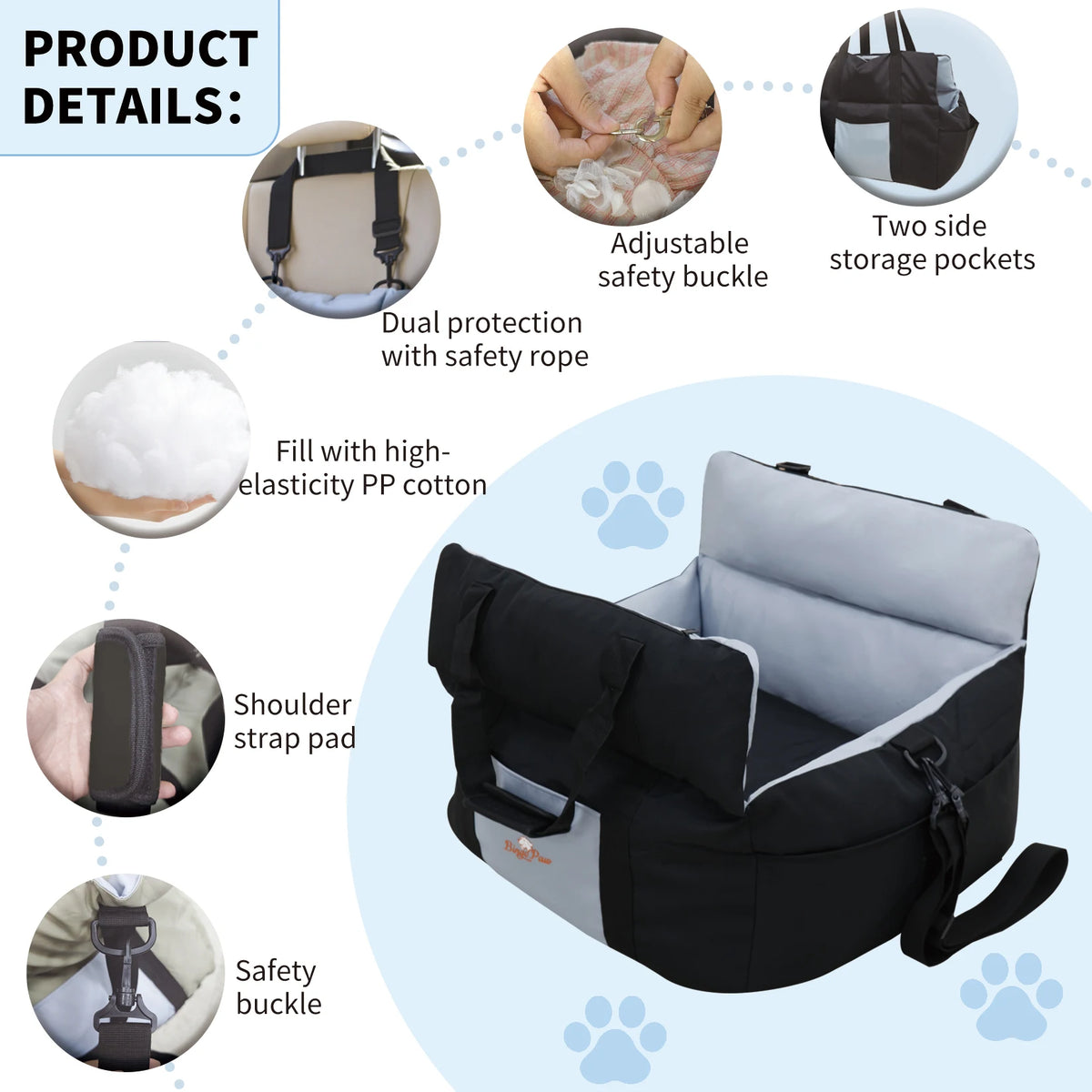 Borwart Portable Dog Car Booster Seat With Safety Belt
