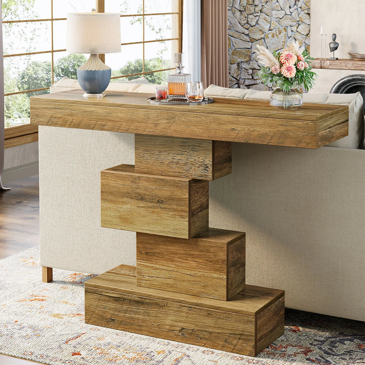 Tribesigns Farmhouse Wooden Sofa Console Table With Storage